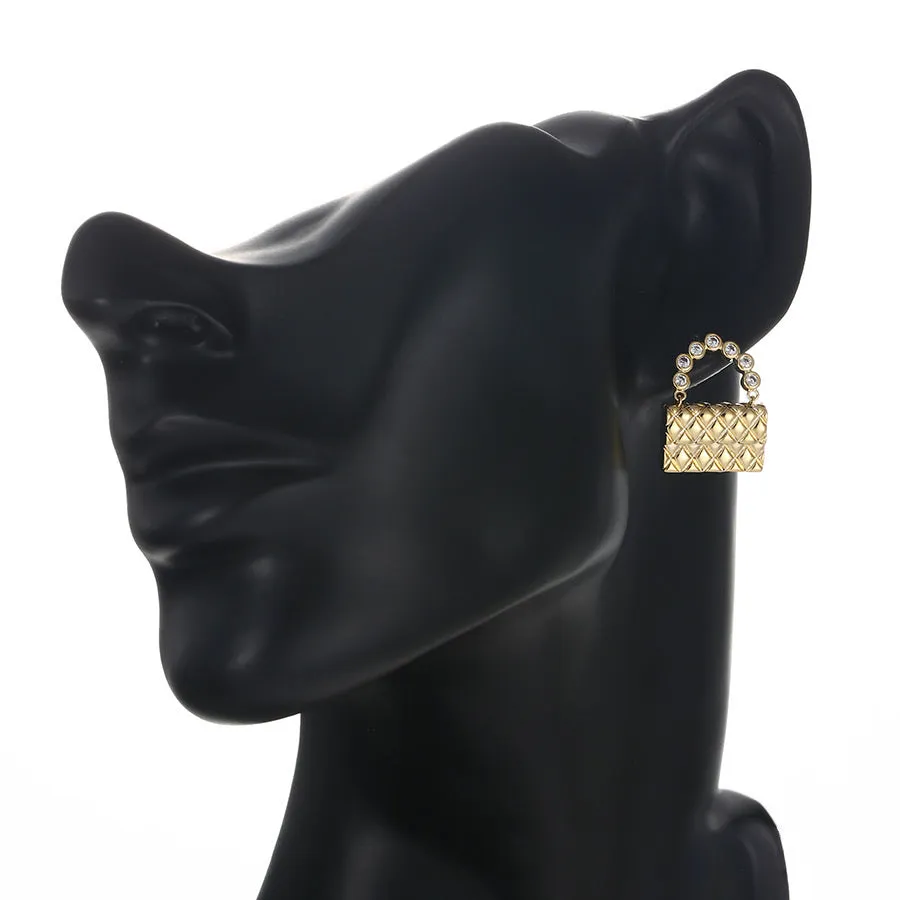 Fashion 14k Gold Plated Cz Diamond Bag Earring