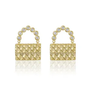 Fashion 14k Gold Plated Cz Diamond Bag Earring