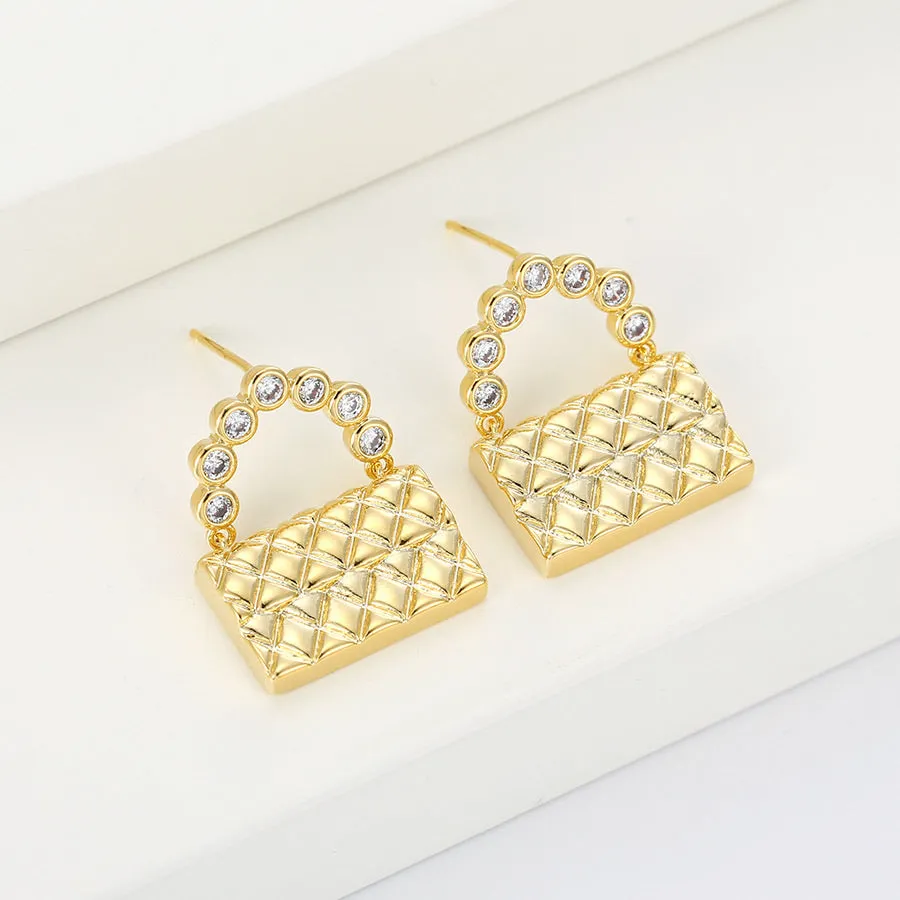 Fashion 14k Gold Plated Cz Diamond Bag Earring