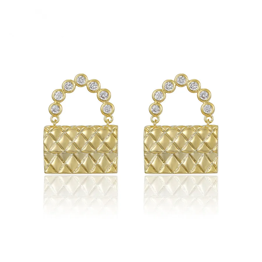 Fashion 14k Gold Plated Cz Diamond Bag Earring
