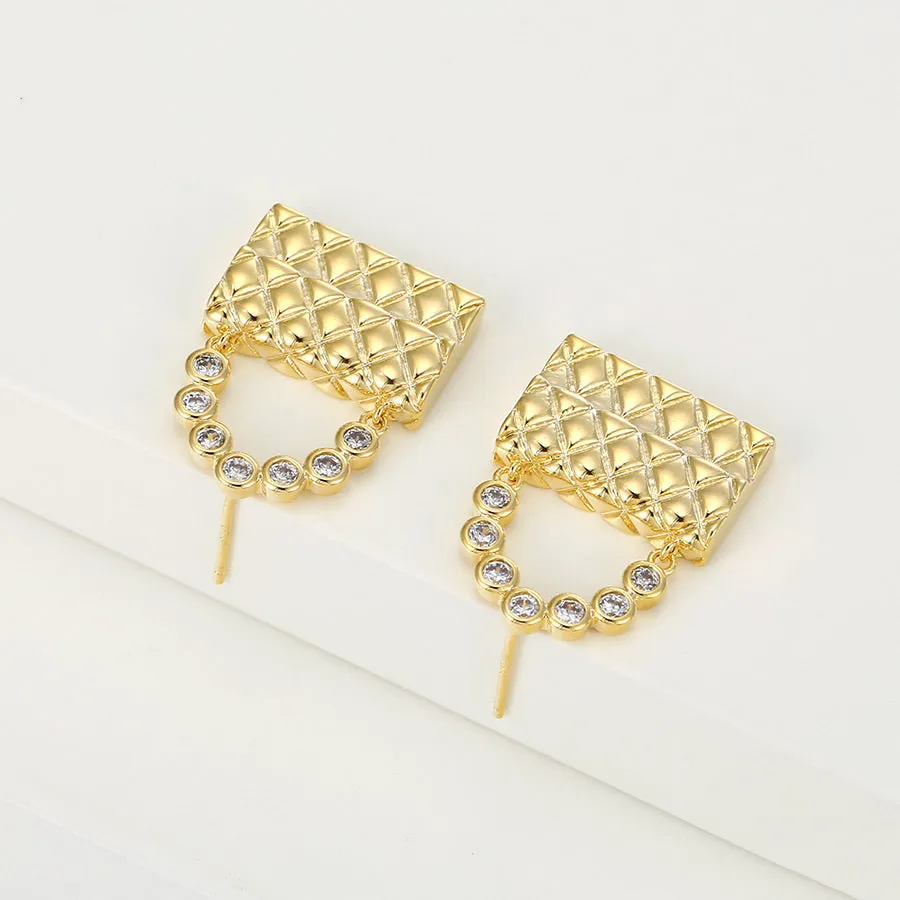 Fashion 14k Gold Plated Cz Diamond Bag Earring