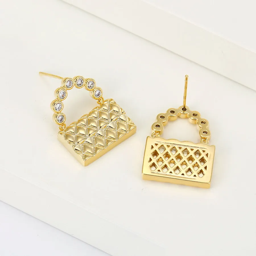 Fashion 14k Gold Plated Cz Diamond Bag Earring