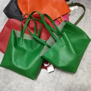Fashion Genuine Orange Leather Tote Bag Rose Red Tote Purse Green Shoulder Tote Bag Handbag Tote For Women