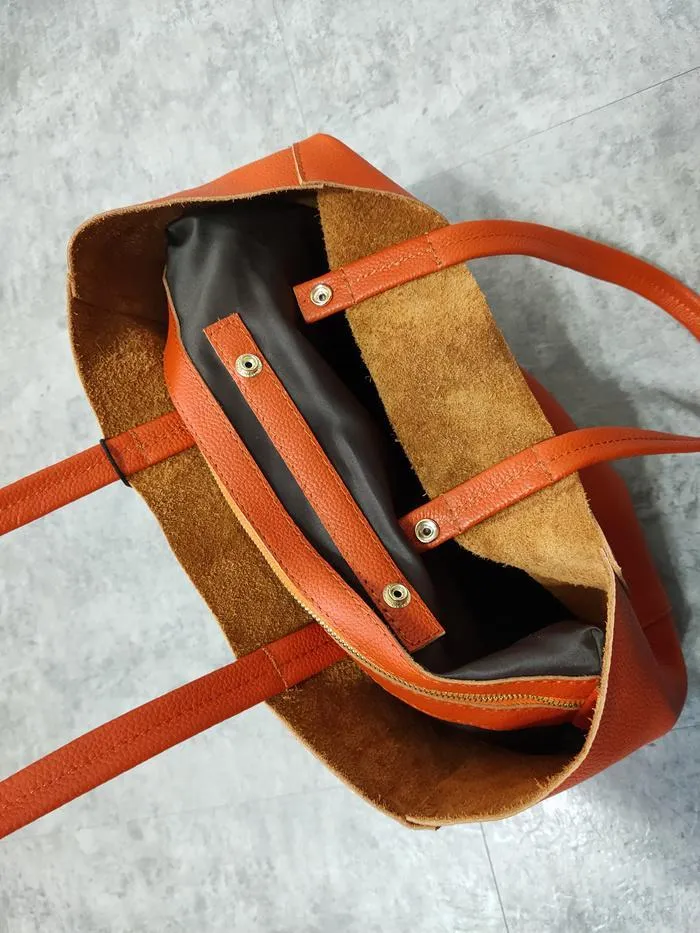 Fashion Genuine Orange Leather Tote Bag Rose Red Tote Purse Green Shoulder Tote Bag Handbag Tote For Women