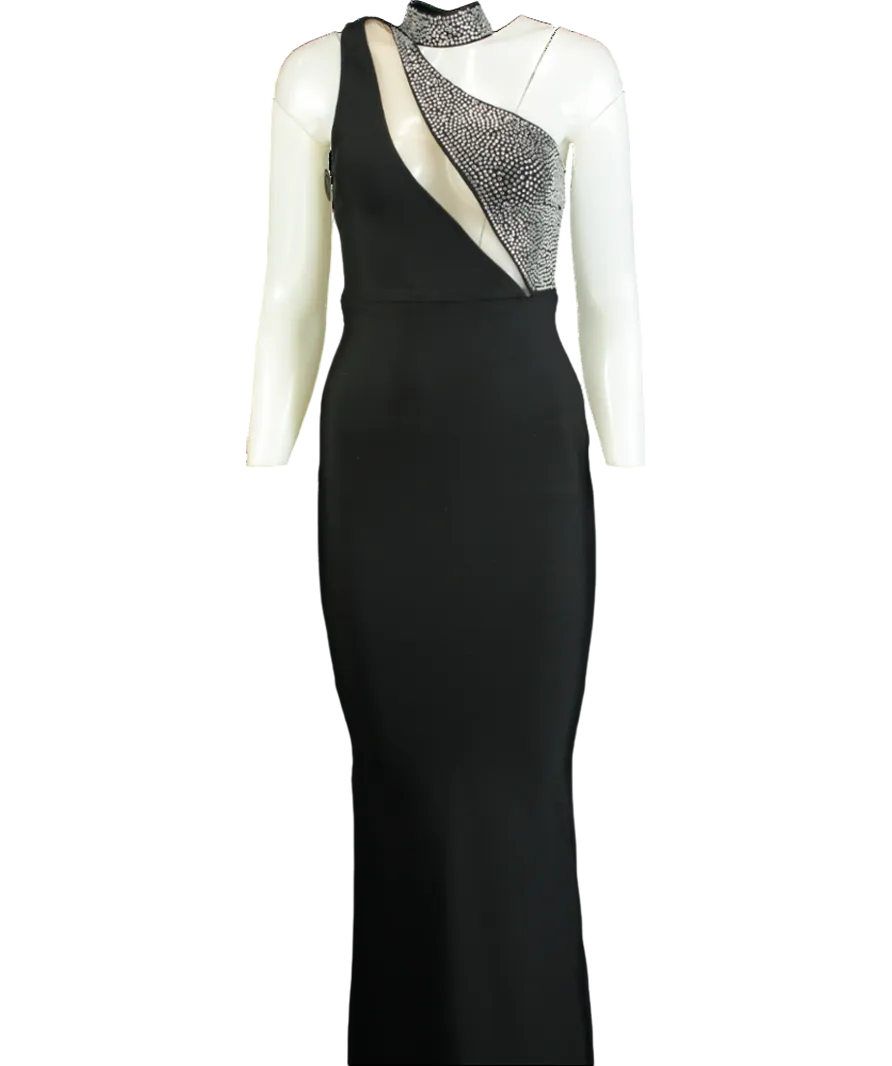 Fashion Nova Black Diamante One Shoulder Dress UK XS