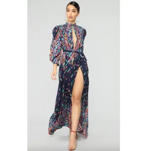 FASHION NOVA Wings Of A Feather Maxi Dress - Navy