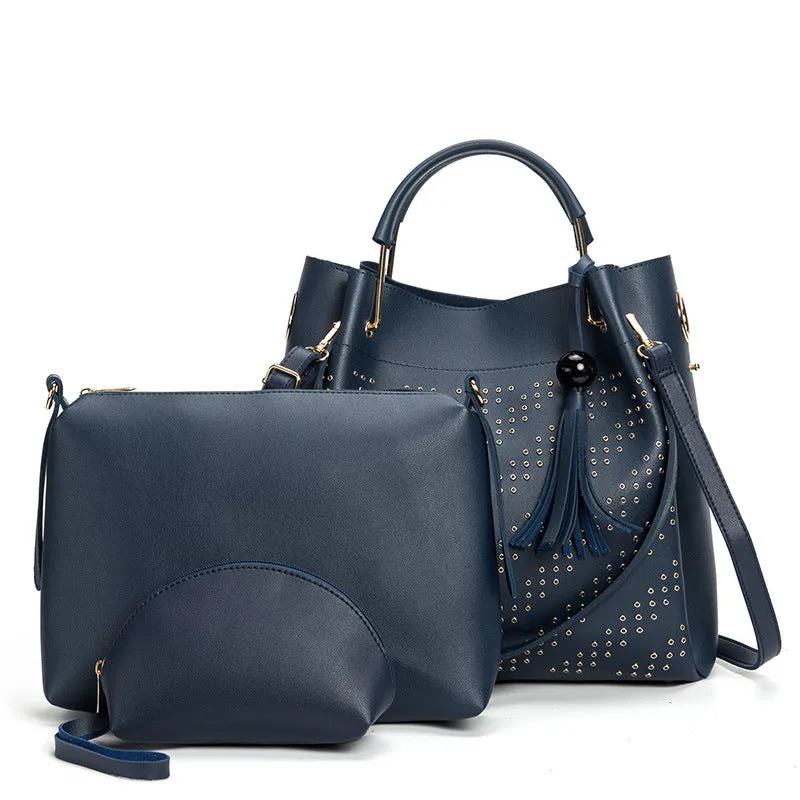 Fashion Trend Ladies Handbag Rivet Diagonal Package Three-piece Suit
