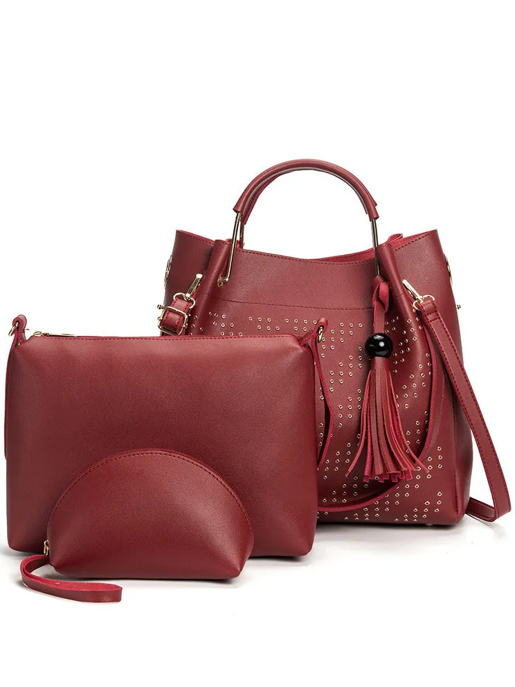Fashion Trend Ladies Handbag Rivet Diagonal Package Three-piece Suit