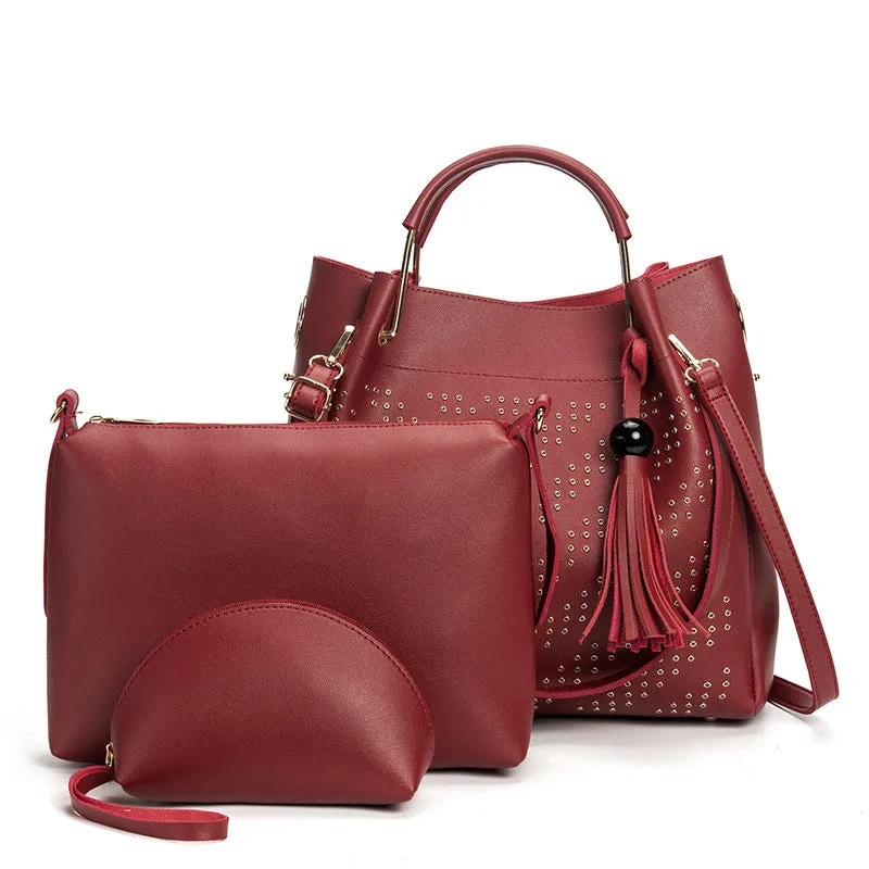 Fashion Trend Ladies Handbag Rivet Diagonal Package Three-piece Suit
