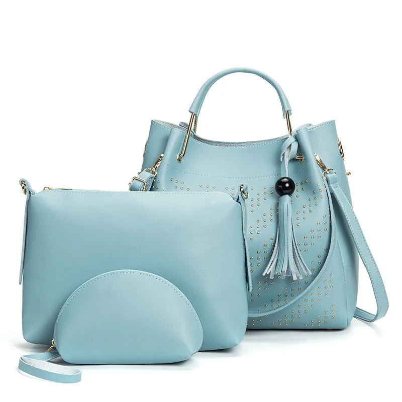 Fashion Trend Ladies Handbag Rivet Diagonal Package Three-piece Suit