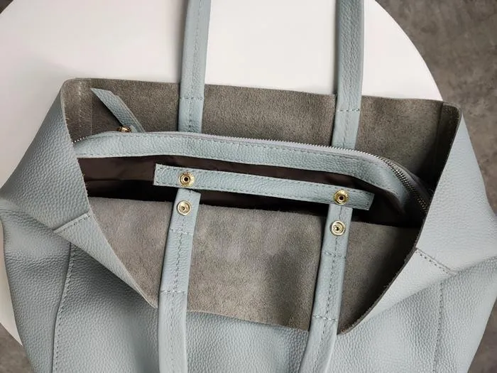 Fashion Womens Blue Leather Oversize Tote Bag Lighter Blue Shoulder Tote Bag Handbag Tote For Women