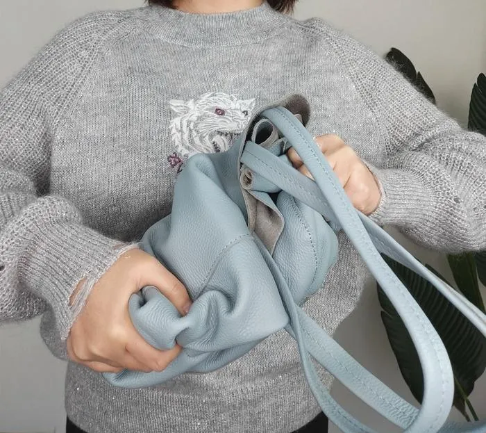 Fashion Womens Blue Leather Oversize Tote Bag Lighter Blue Shoulder Tote Bag Handbag Tote For Women