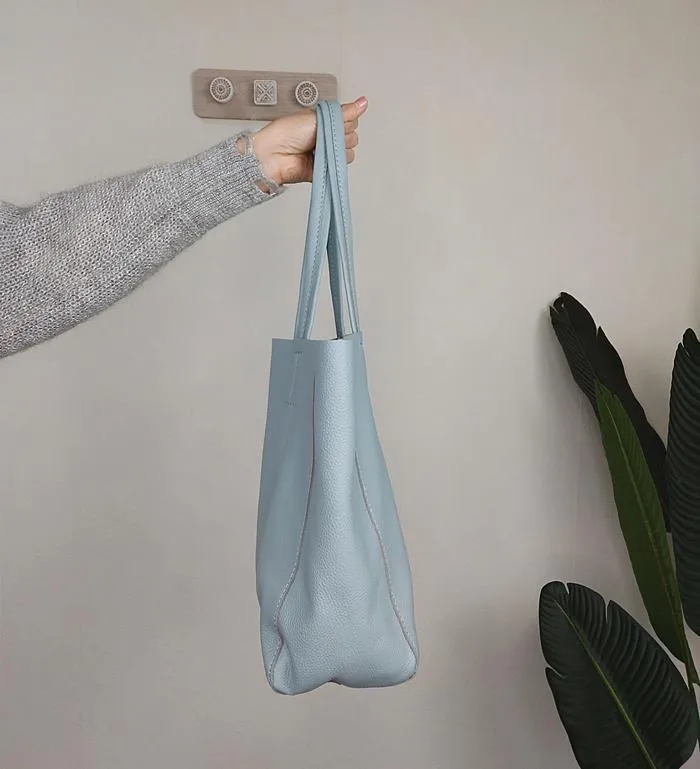 Fashion Womens Blue Leather Oversize Tote Bag Lighter Blue Shoulder Tote Bag Handbag Tote For Women