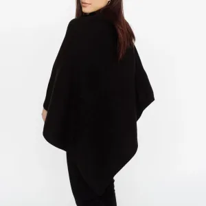 Faux Cashmere Poncho | Black