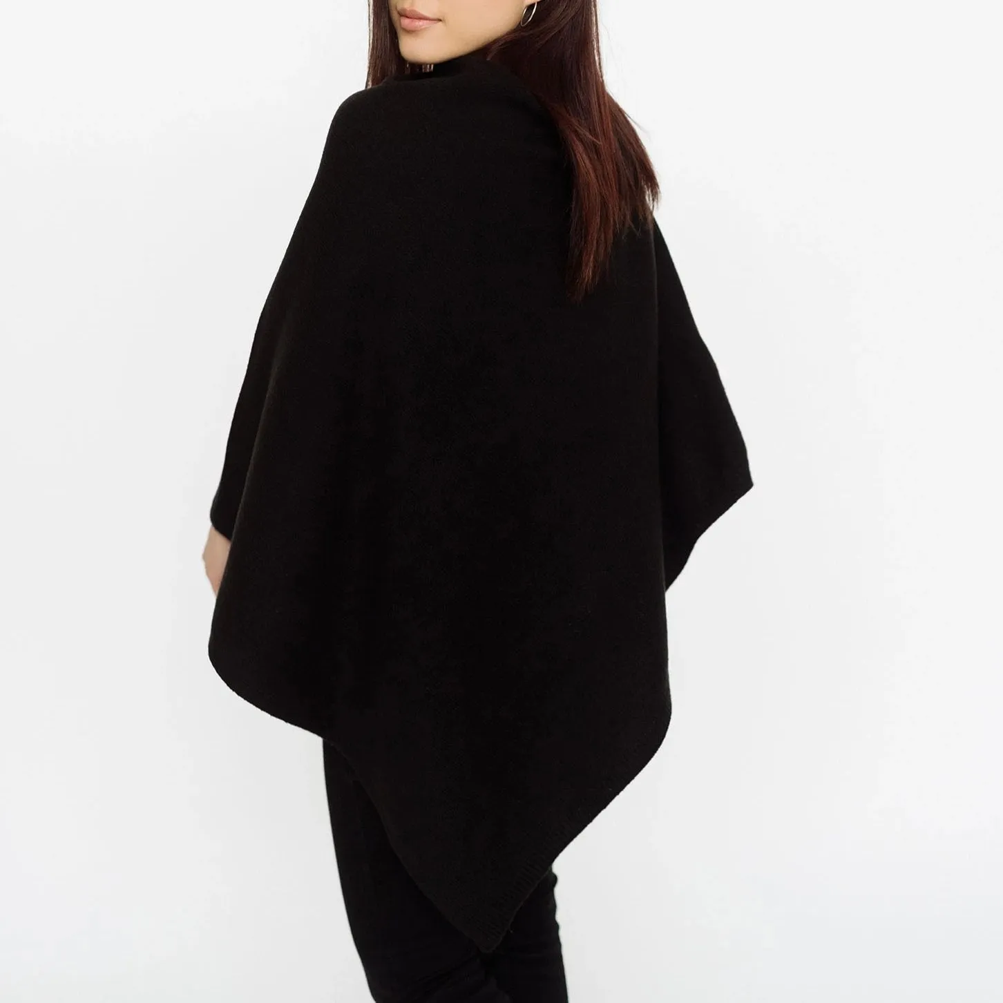 Faux Cashmere Poncho | Black