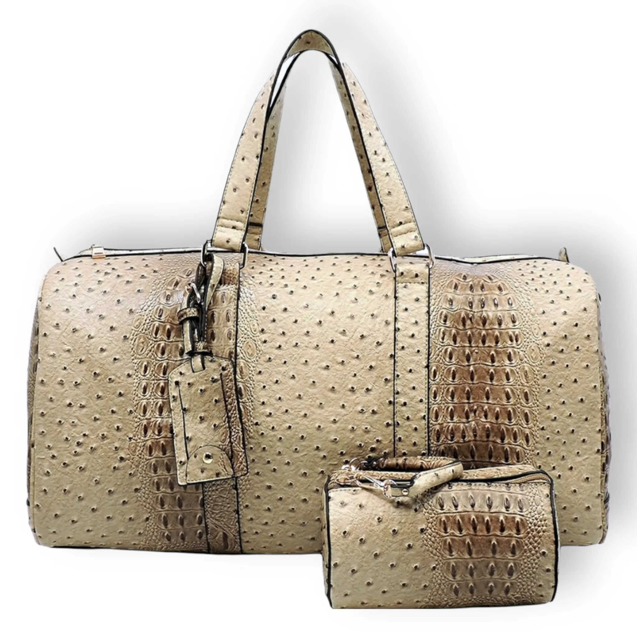 Faux Ostrich Embossed Weekend Bag w/ Pouch