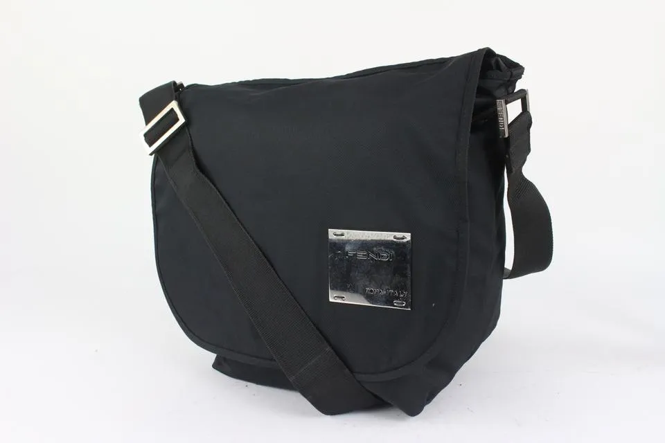 Fendi Black Silver Plaque Messenger Bag 1013f24