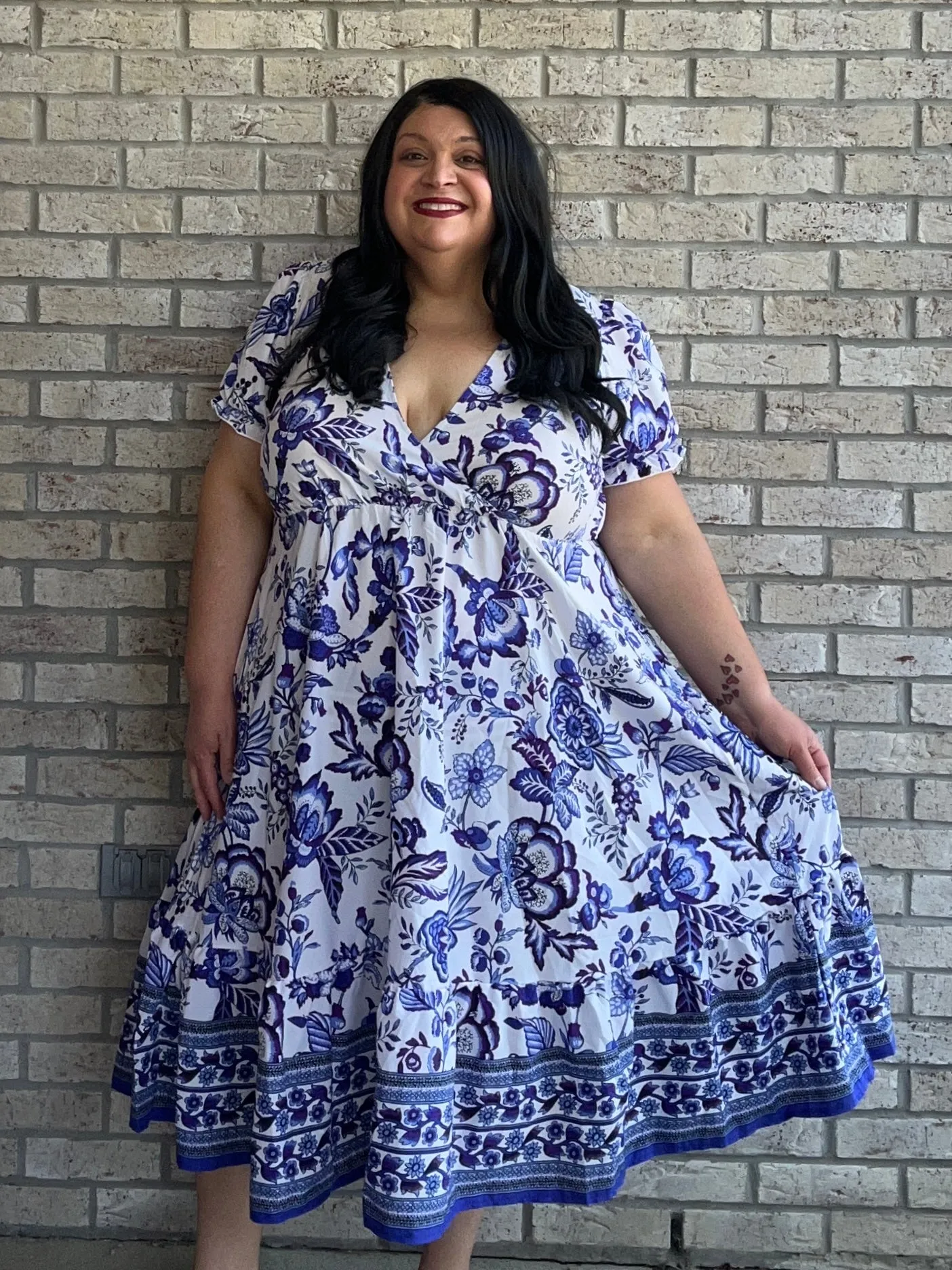 Floral Flounce Sleeve Surplice Dress