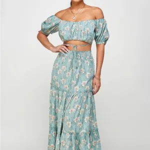 Floral Off Shoulder Back Tie Skirt Set
