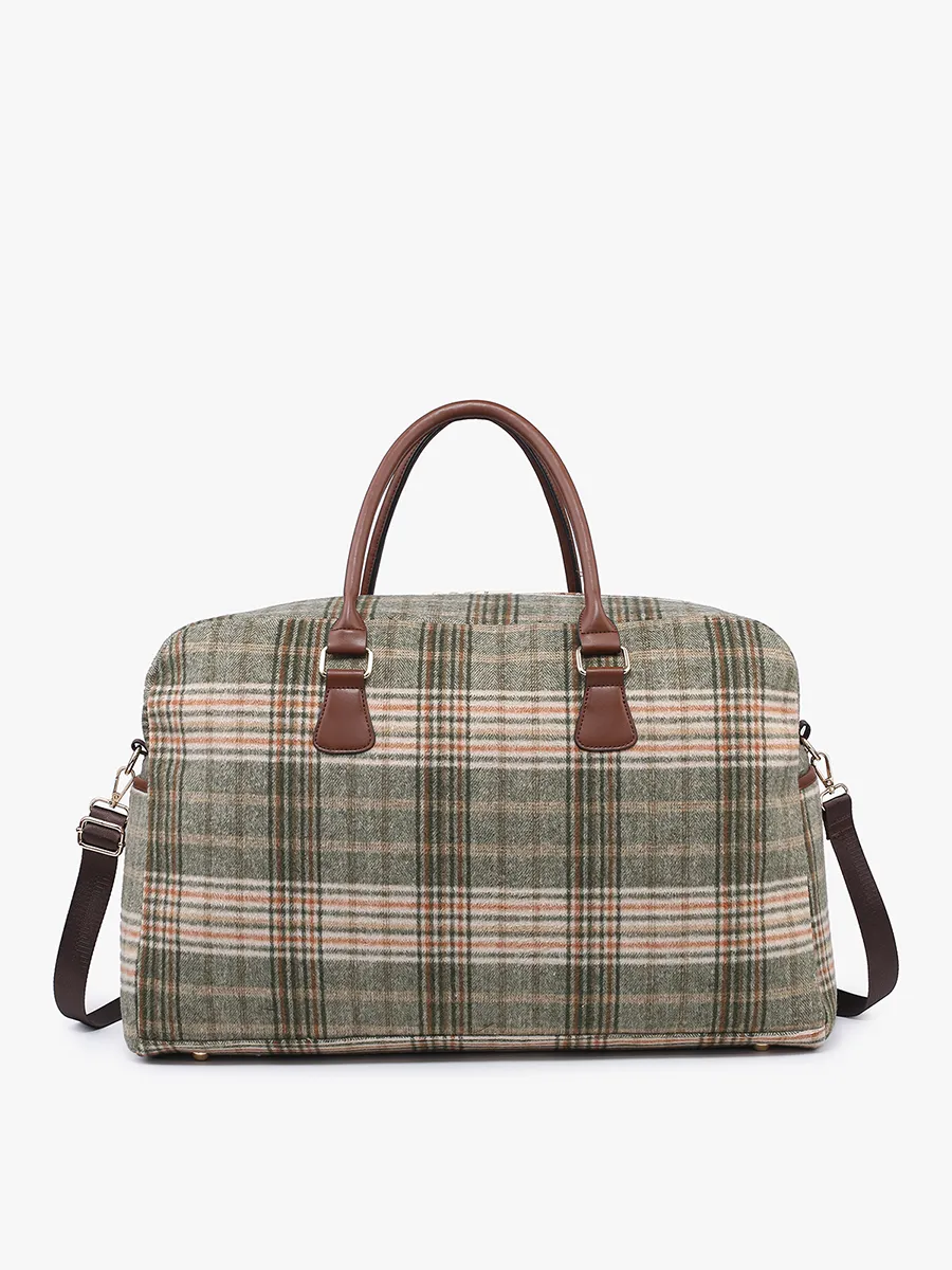 Florence Duffle Bag/Weekender: Plaid-Olive