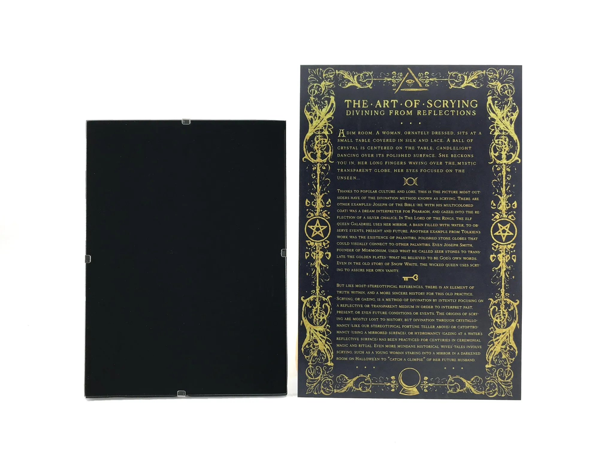 Frameless Scrying Mirror Set With Info Guide and Velvet Bag