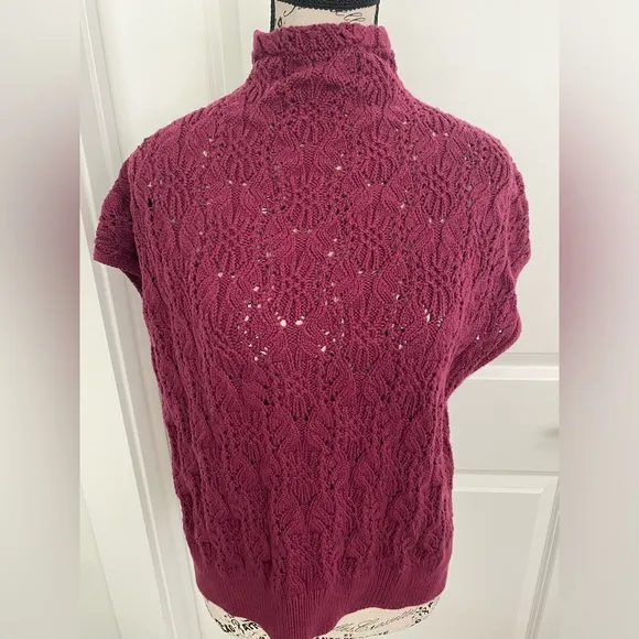 Free People Like New Vickie Mock Cable Knit Sleeveless Sweater Red Plum - M