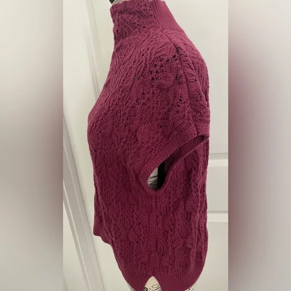 Free People Like New Vickie Mock Cable Knit Sleeveless Sweater Red Plum - M