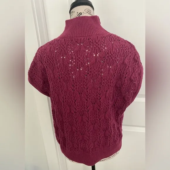 Free People Like New Vickie Mock Cable Knit Sleeveless Sweater Red Plum - M