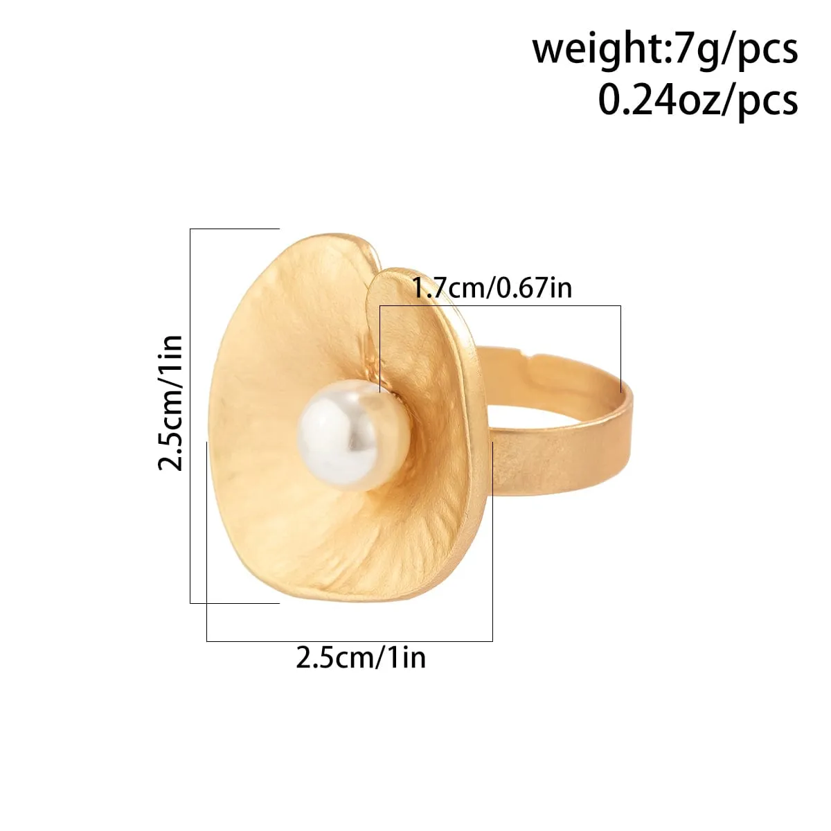 French Style Round Disk Pleated Pearl Open Ring