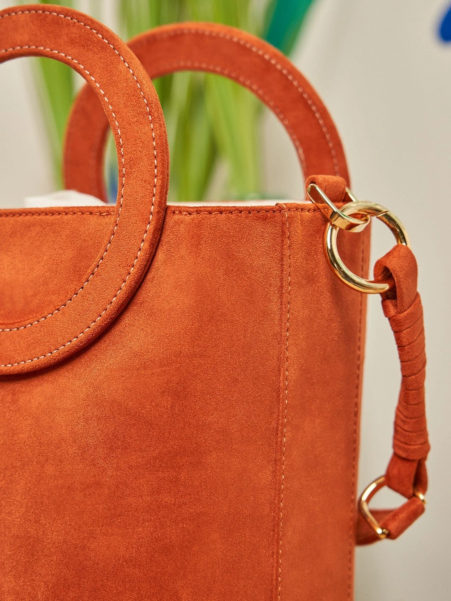 Gaia Round Handle Vegan Suede Handbag | Paprika