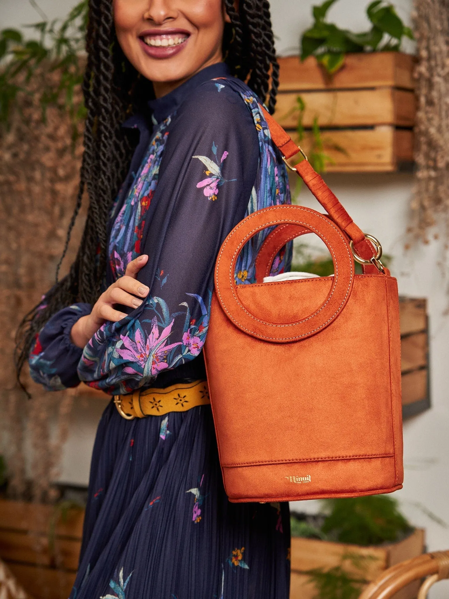 Gaia Round Handle Vegan Suede Handbag | Paprika