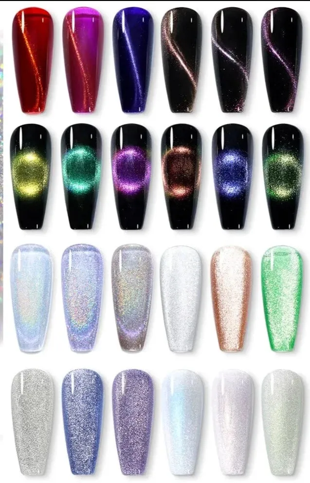 GalaxySpark Beaut Magnetic Cat Eye Nail Gel Polish - Holographic Rainbow 4D 9D Chameleon Nail Art
