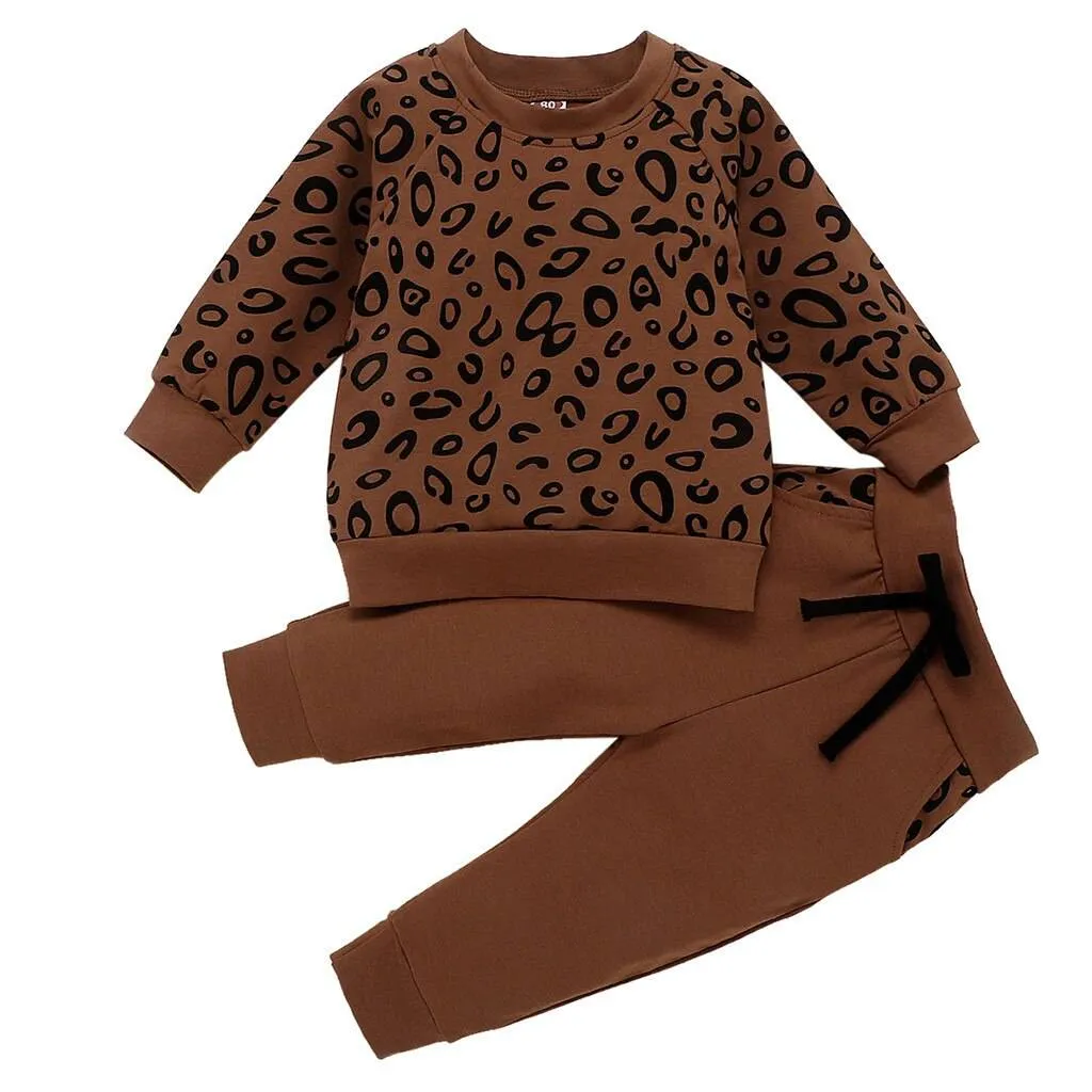 Girls Boys Leopard Print Cotton Long Sleeve Outfit