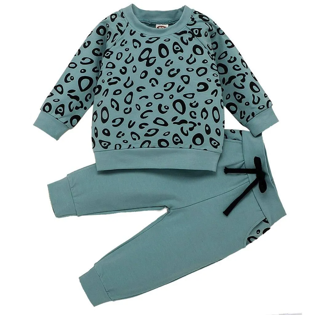 Girls Boys Leopard Print Cotton Long Sleeve Outfit