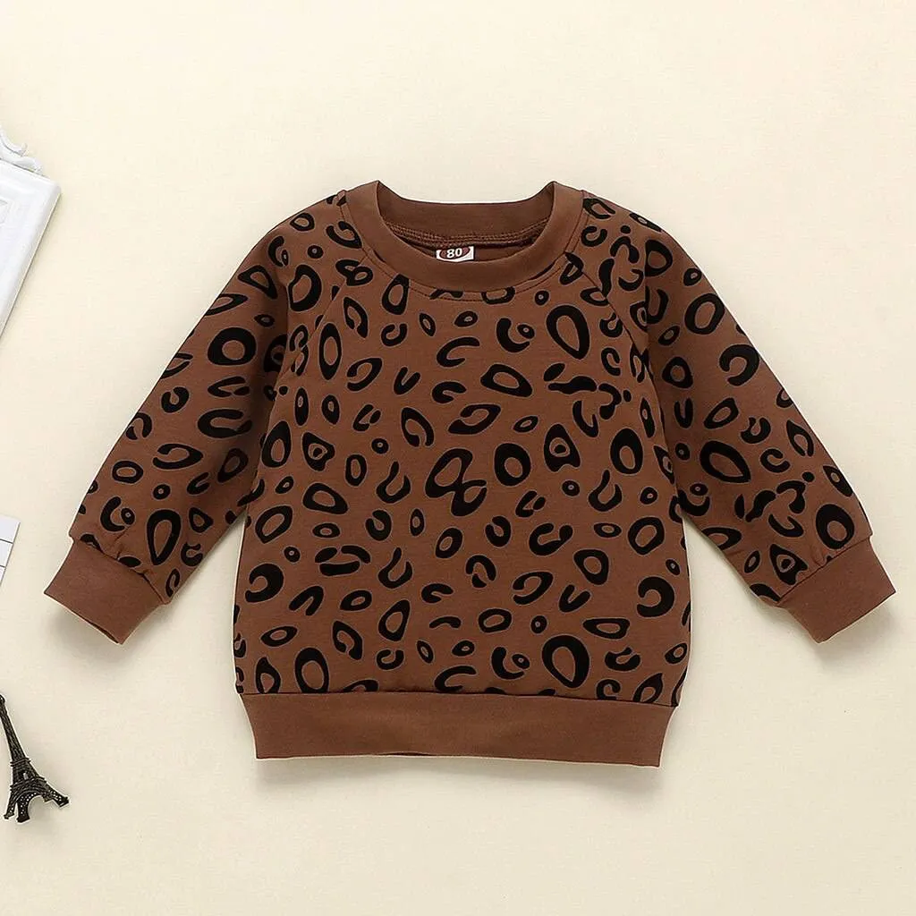Girls Boys Leopard Print Cotton Long Sleeve Outfit