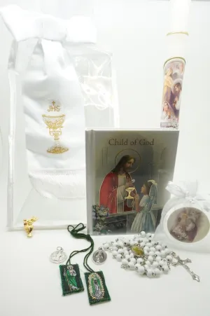 Girls First Communion Gift Set:Arm Band, Candle and 6 other items