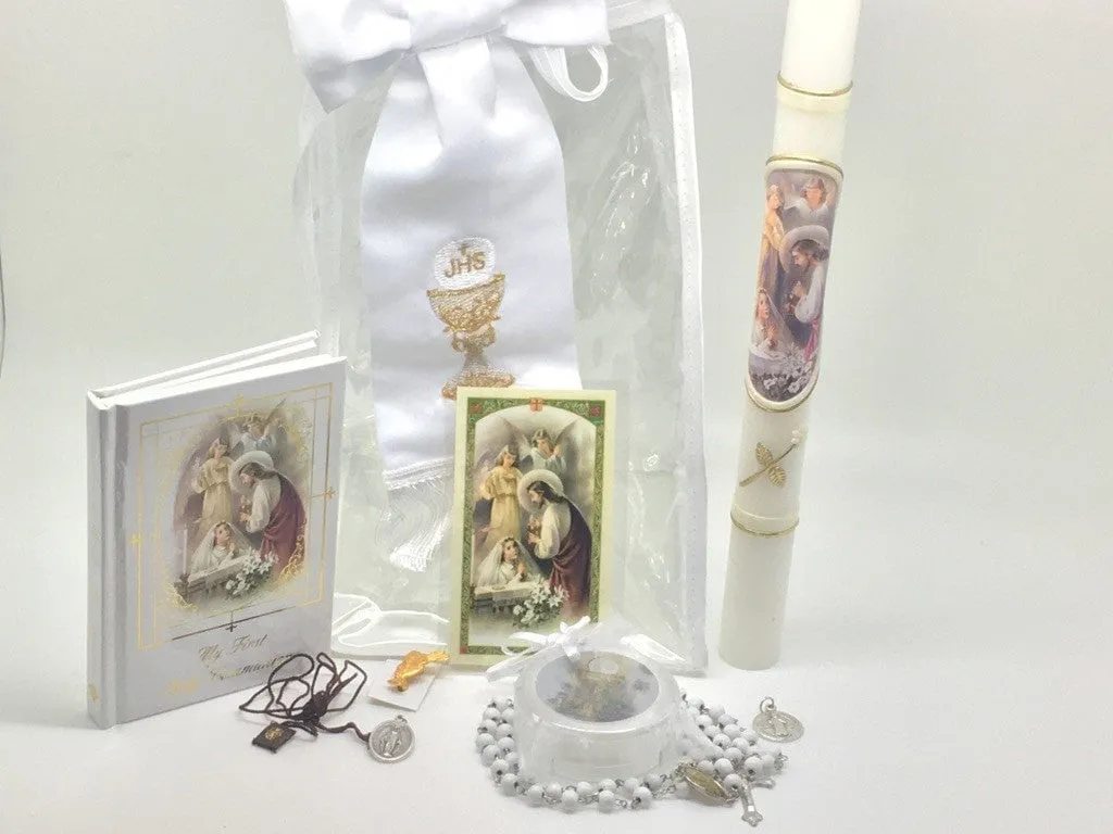 Girls First Communion Gift Set:Arm Band,Golden Candle and 7 other items