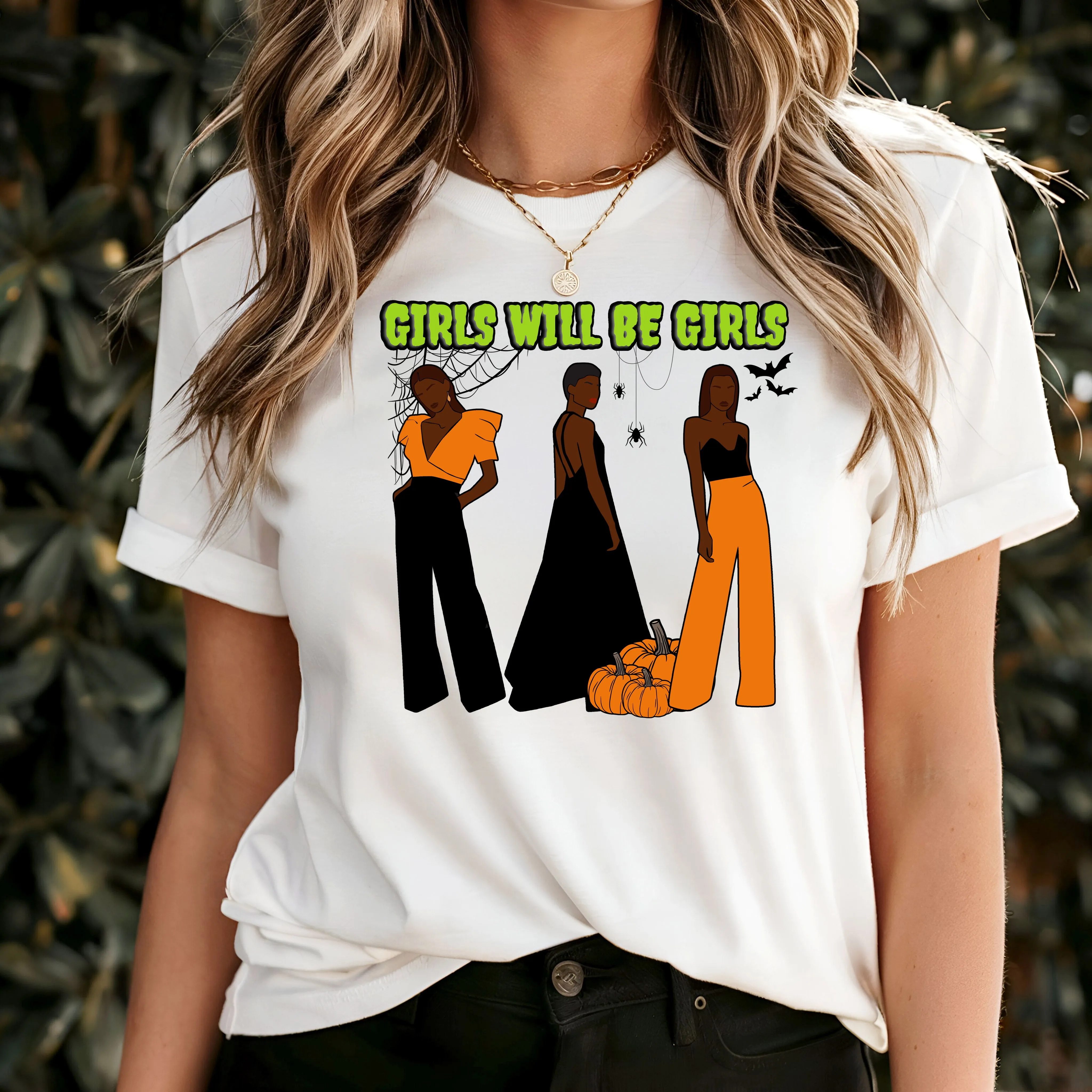 Girls Will Be Girls Shirt, Fashion Black Girl Halloween Shirt, Vintage Halloween Women Shirt, Spooky Season Shirt, Black Girl Halloween Gift