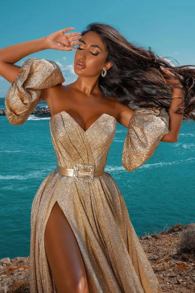 Glitter Sleeveless Splitfront Evening Party Maxi Dress Wedding Party Dress