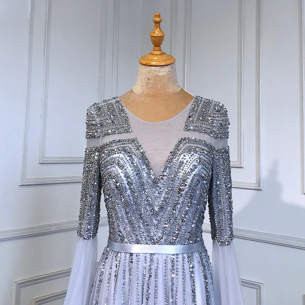 Gold Arabic Luxury Cape Sleeves Evening Dresses Gowns