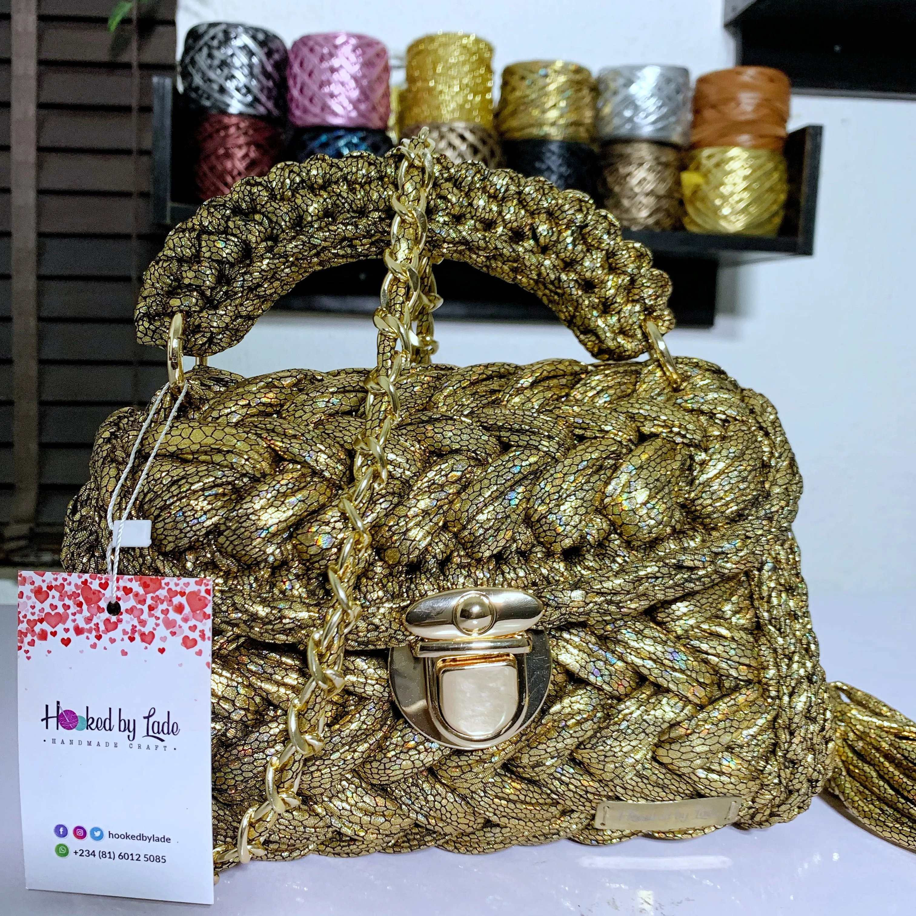 'Gold Chrome' Snake Print Crochet Bag