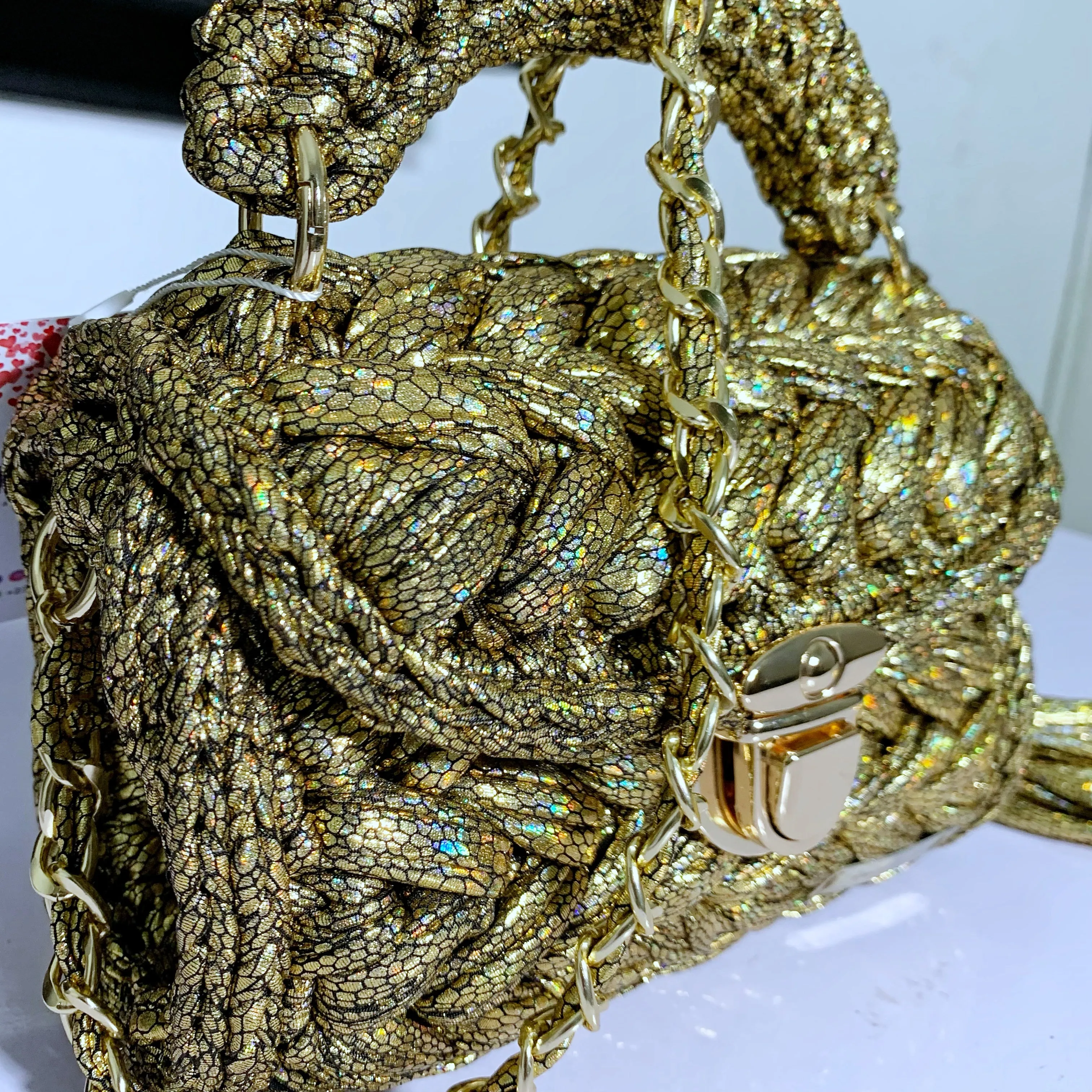 'Gold Chrome' Snake Print Crochet Bag