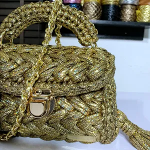 'Gold Chrome' Snake Print Crochet Bag