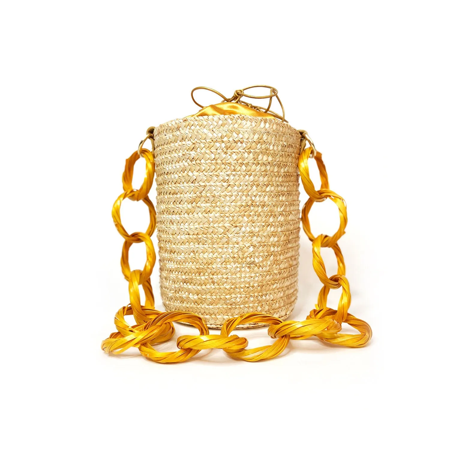 Gold Lemon Raffia Bucket Bag