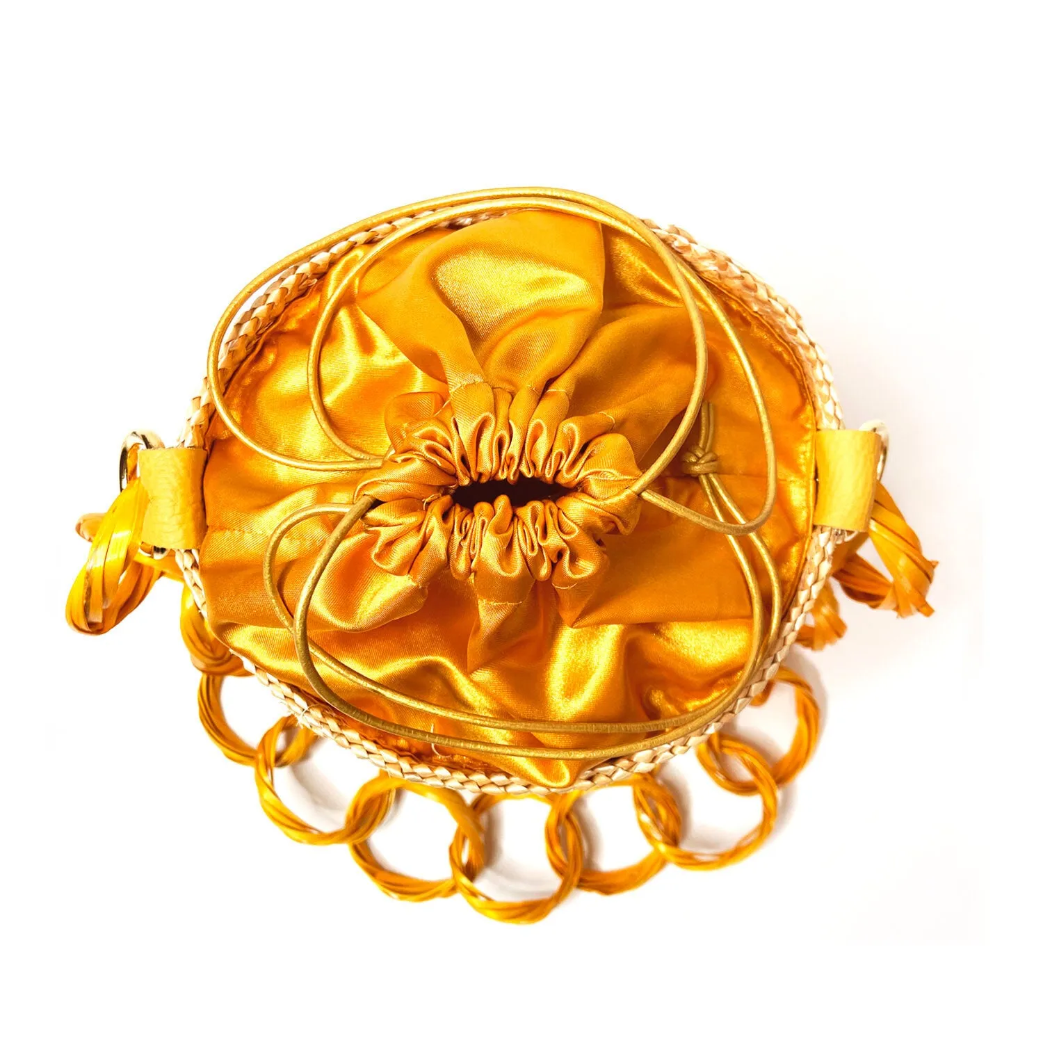 Gold Lemon Raffia Bucket Bag