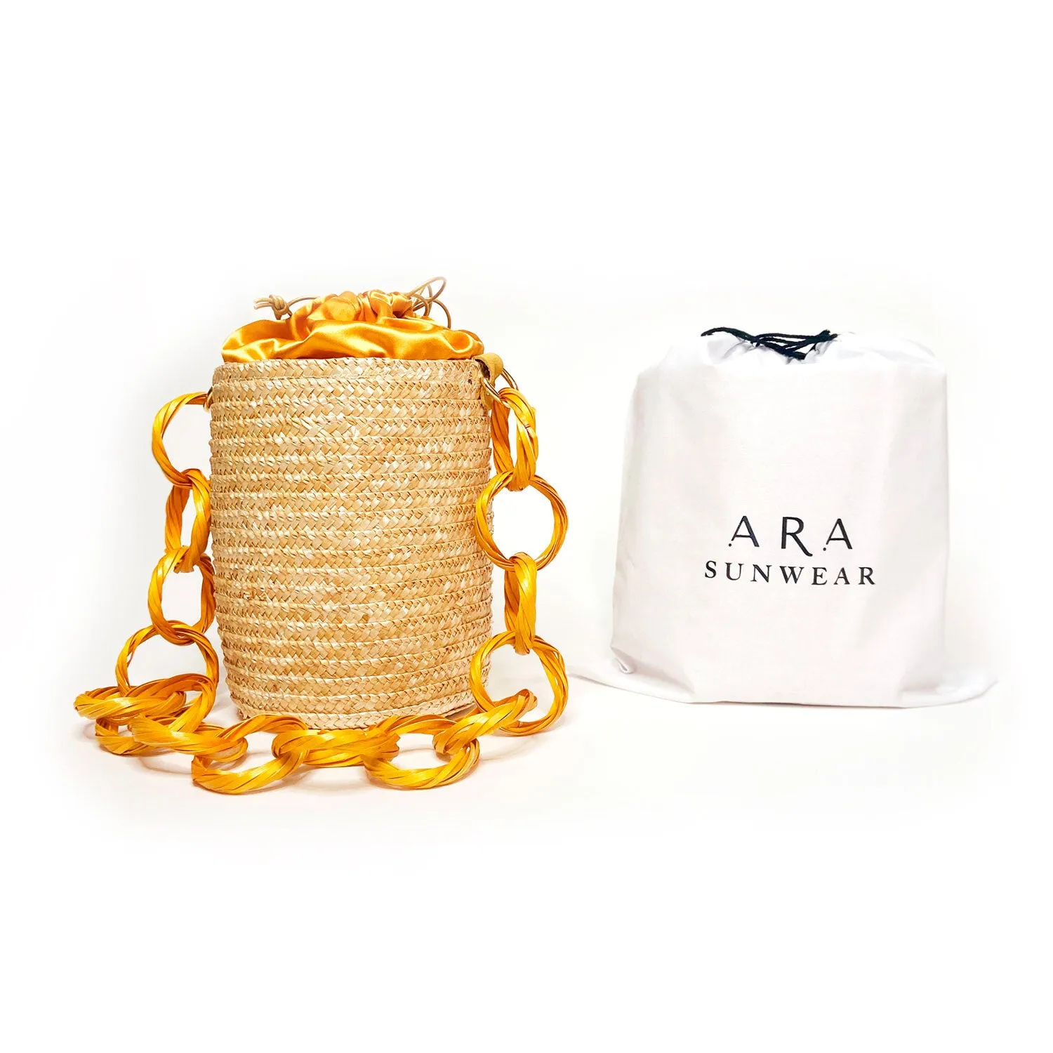 Gold Lemon Raffia Bucket Bag