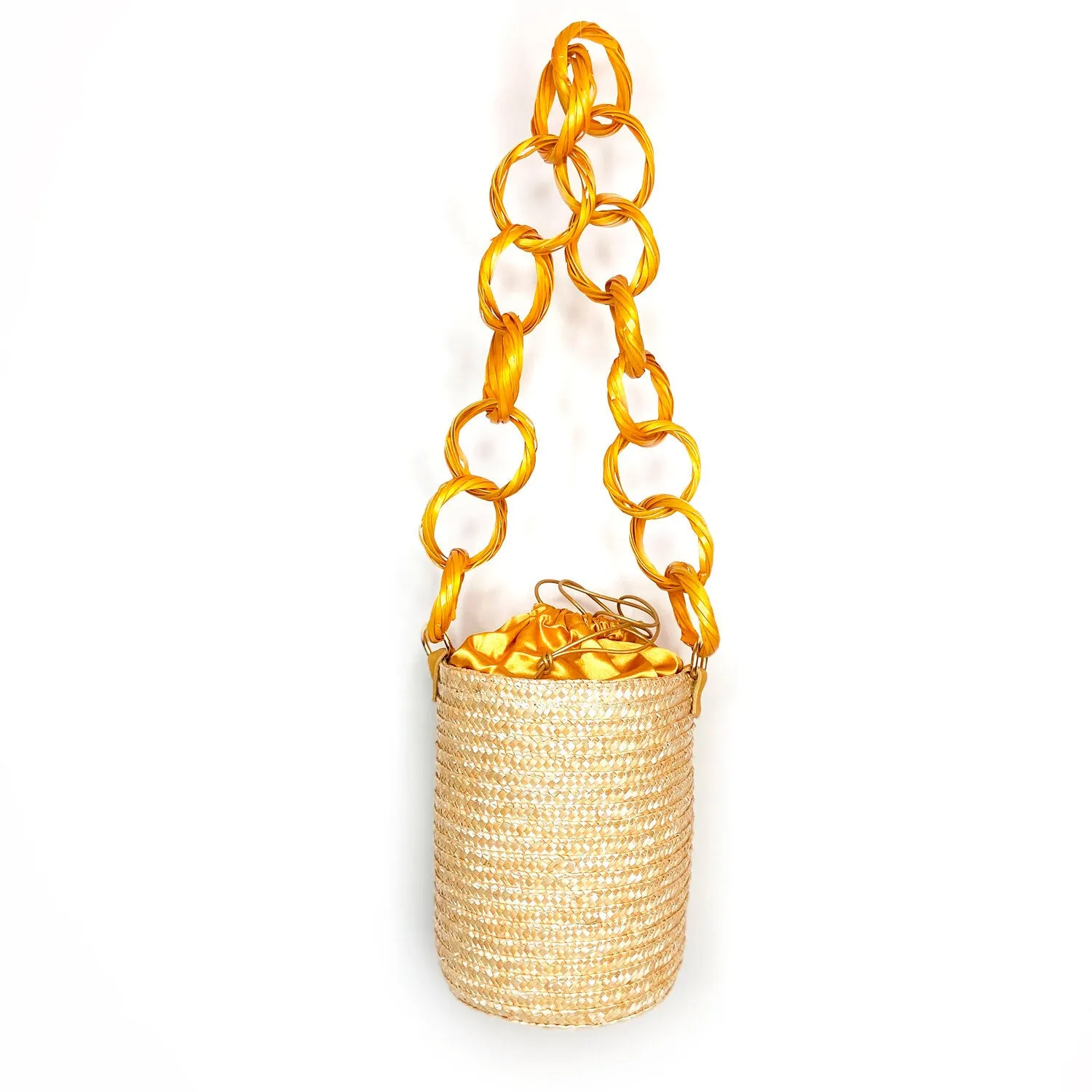 Gold Lemon Raffia Bucket Bag