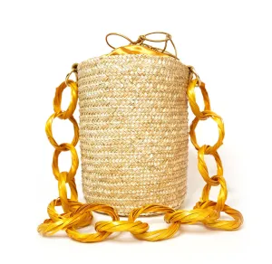 Gold Lemon Raffia Bucket Bag