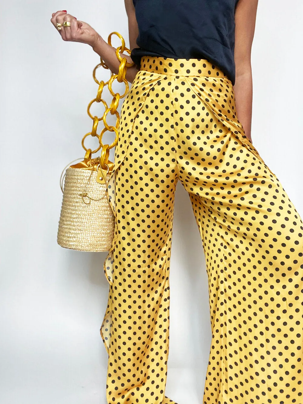 Gold Lemon Raffia Bucket Bag