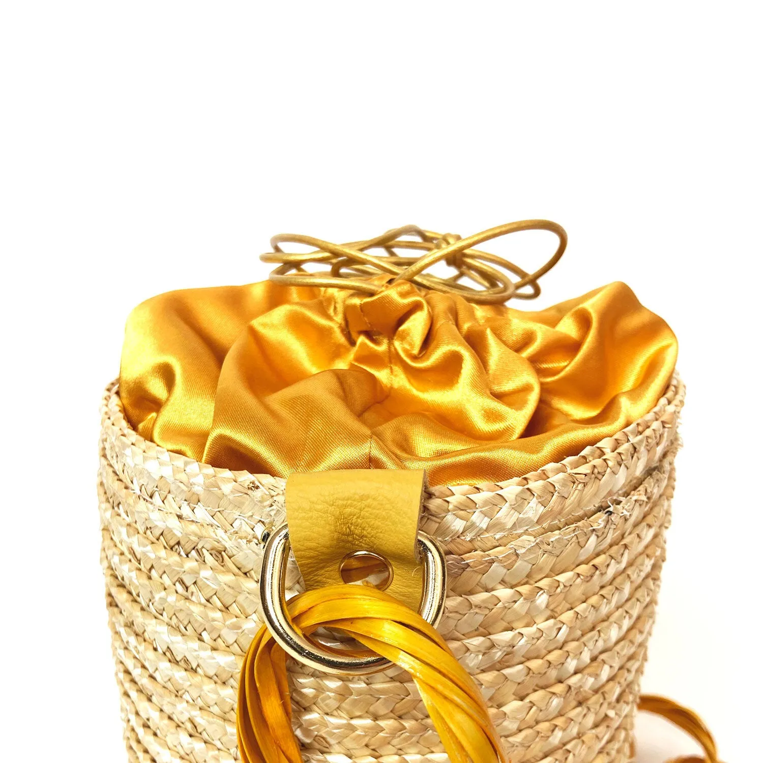 Gold Lemon Raffia Bucket Bag